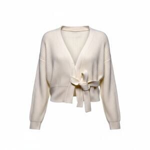 DAZY Cream V-neck Cropped Rib Self Tie-Front Cardigan Size S/M